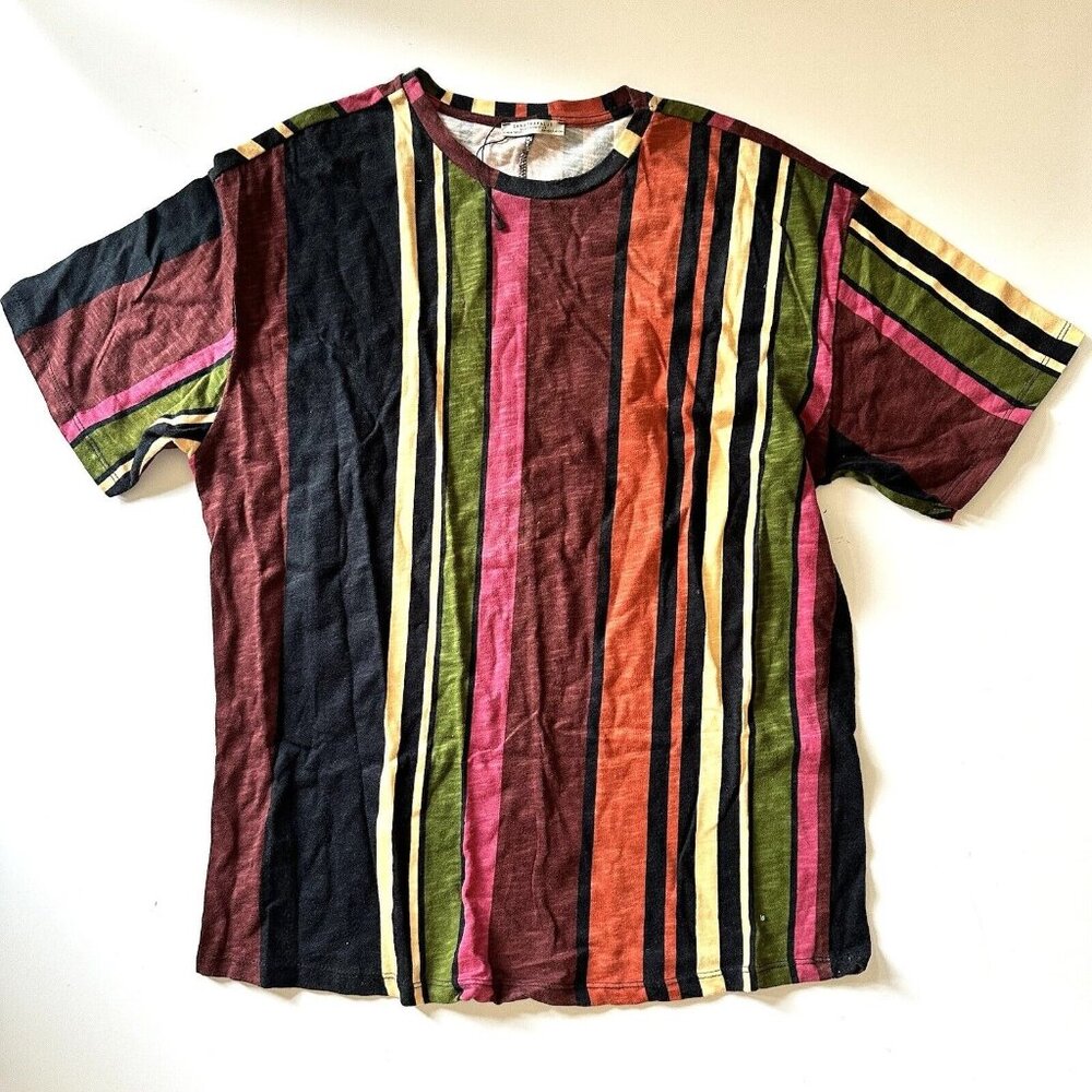 Zara Trafaluc Stripe Top Vertical Multi Short Sleeve